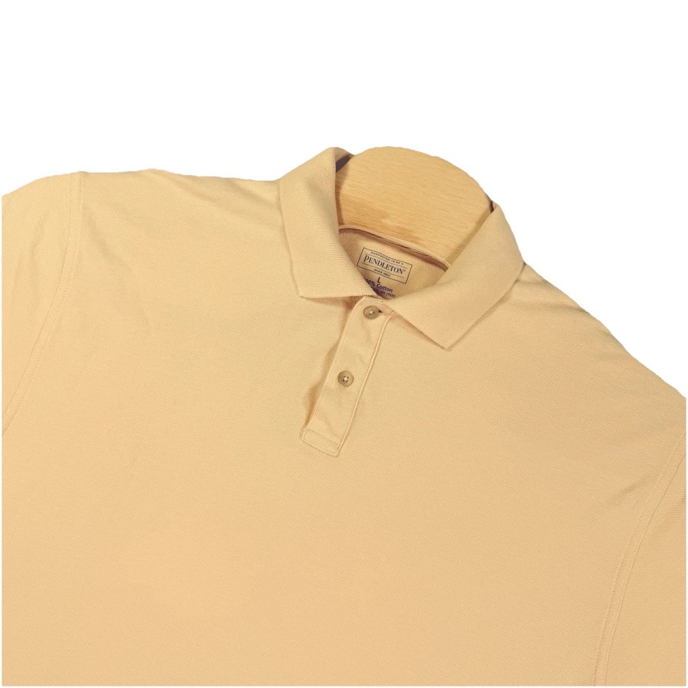 Pendleton Mens Large Pale Yellow‎ Cotton Pique Short Sleeve Polo Shirt Solid L